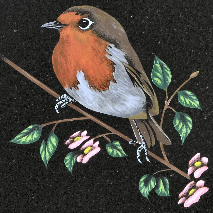 Robin design on headstone